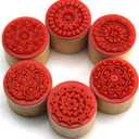 DECORA 6 Pieces Floral Pattern Round Wooden Rubber Stamp for Scrapbooking