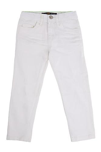 X RAY Boys Distressed Jeans (2T-16), Big Boy & Little Kids Stretch Slim Fit Pants, Ripped Denim Jeans for Boys, White - Knee Rips & Repair, Size 4