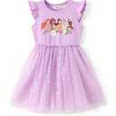 Disney Princess Toddler Girl Dress Glitter Mesh Overlay Tulle Summer Clothes Flutter-Sleeve Outfit Sweet School Party Birthday Sundress 5-6 Years