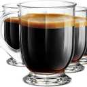 Glass Coffee Mugs Set of 4, 16 OZ Large Clear Glass Beer Cups with Handle,Striped Mug for Hot Beverages,Tea, Cappuccino, Latte, Espresso, Juice Mothers