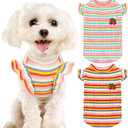 XGDMEIL 2 Pack Cute Striped Small Dog T Shirts Soft Cotton Girl Dog Clothes Breathable Pet Puppy Cats Vest Spring Summer Pet OutfitsPink+Orange,Medium