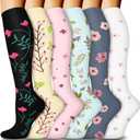 FuelMeFoot 6 Pairs Compression Socks for Women & Men 15-20mmHg Graduated Support Knee High Socks for Nurses, Travel, Athletic