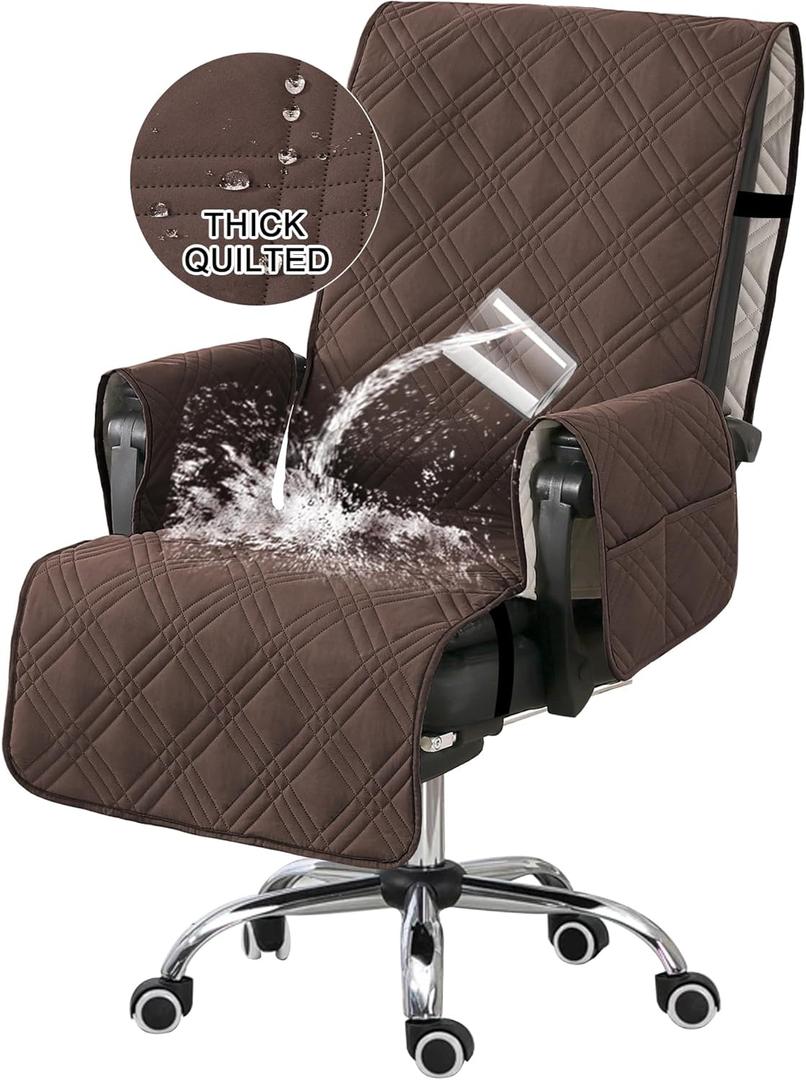 Turquoize Waterproof Office Chair Cover with Armrest Covers Computer Desk Chair Cover Office Chair Protector with Arms Office Chair Seat Cover Slipcover with Anti-Slip Buckle for Home Office, Brown