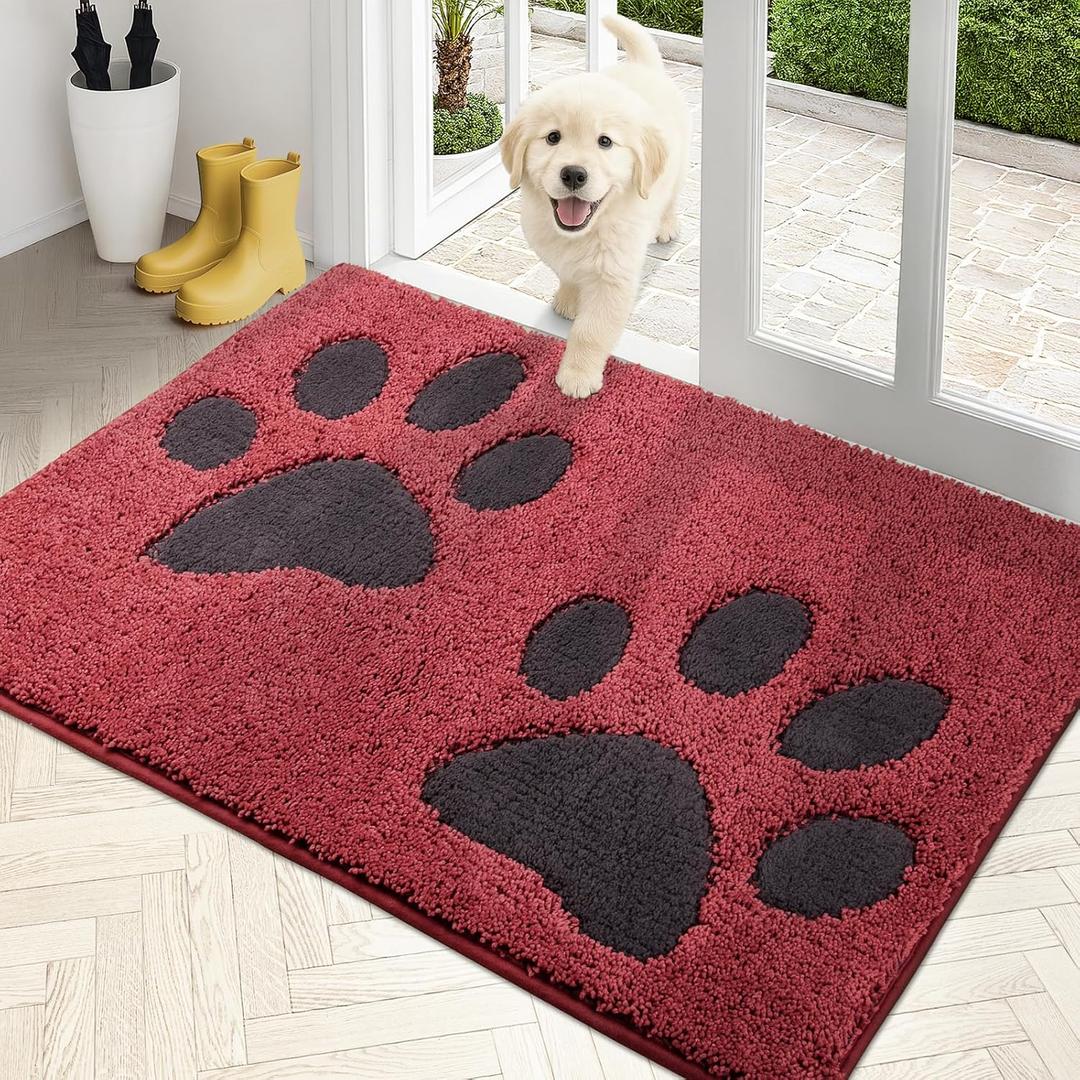 PURRUGS Dirt Trapping Door Mat 32" x 47", Non-Skid/Slip Machine Washable Microfiber Entryway Rug, Dog Doormat, Super Absorbent Welcome Mat for Muddy Wet Shoes and Paws, Burgundy Red
