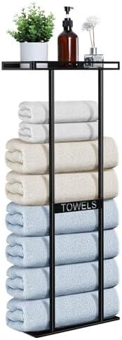 Onader Towel Racks for Bathroom Wall Mounted, 30 Inch Bath Storage Towel Holder with Metal Shelf, Black