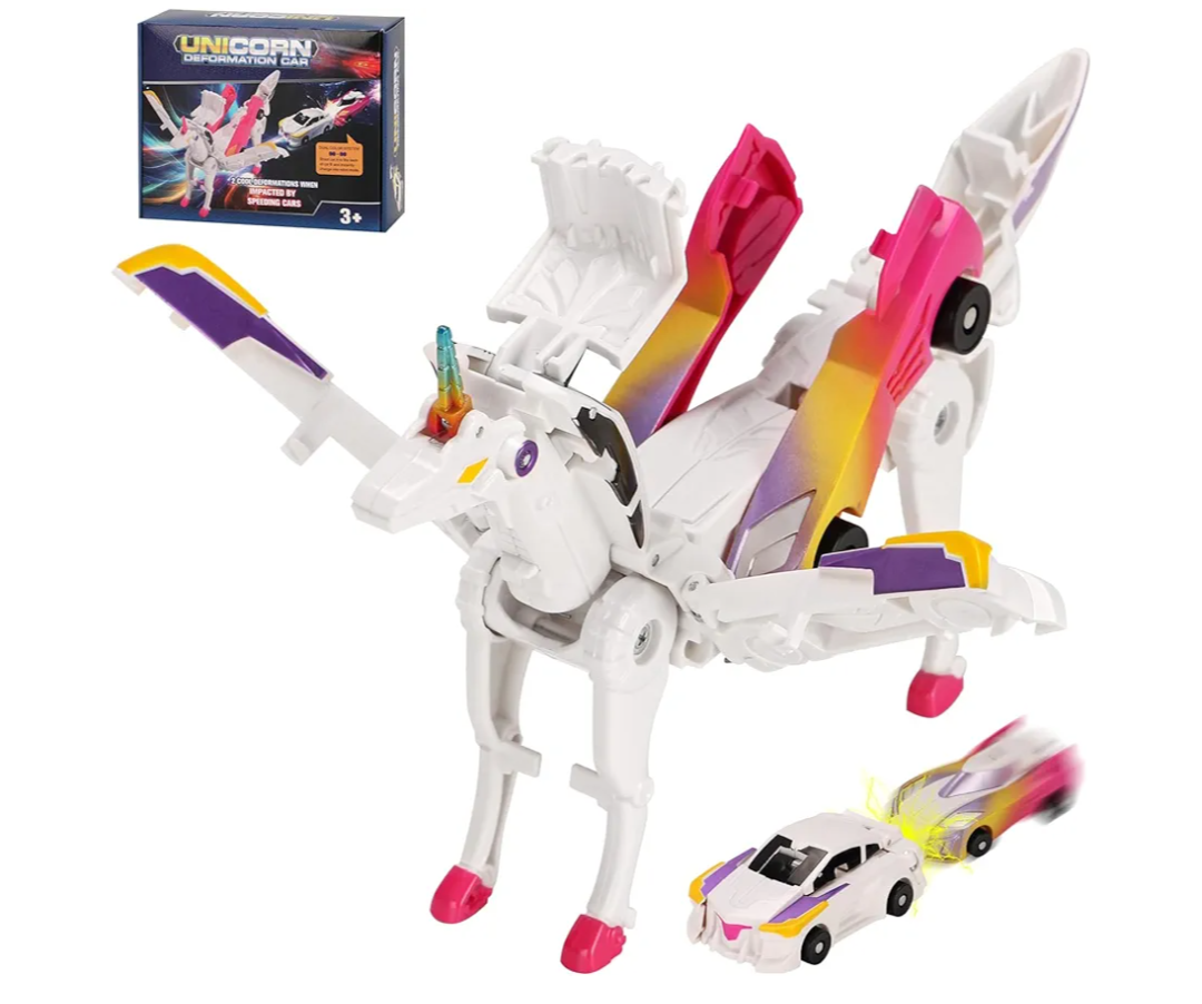 Car Toy transformable Unicorn, Sports car Collision Magic Unicorn, Children's transformable car Robot Suitable for Boys and Girls, Blue