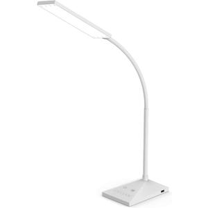 RAOYI LED Desk Lamp, 12W Dimmable Table Lamp Eye-Caring Reading Light with USB Charging Port Touch Control 5 Color Modes 7-Level Brightness Adjustable for Office Home Bedroom (White)