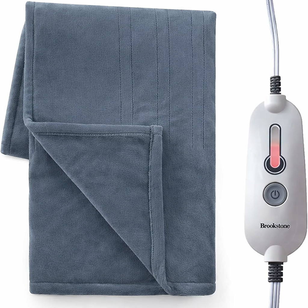 Brookstone Oversized Electric Heated Throw - Heated Blankets - 4 Heat Settings, 4-Hour Auto Shut Off, 100% Polyester, 50"x60" - Slate Grey