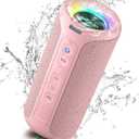 Ortizan Bluetooth Speakers, Portable Wireless Stereo Speaker - IPX7 Waterproof, 30W RMS(40W Peak) Loud Sound, Deep Bass, LED Light, Bluetooth 5.3, for Home/Shower/Outdoor/Beach, Gifts for Adult, Pink