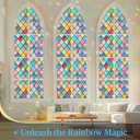 Haton Stained Glass Window Film, Rainbow Window Privacy Film, Decorative Sun Blocking Glass Clings Stickers, Static Cling Colorful Lattice Coverings Decals for Home Door 23.6" x 78.7"