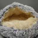 Cat Bed Round Fluffy Hooded Cat Bed Cave, Anti-Anxiety Cave Bed with Hooded Blanket, Cozy Cuddler Luxury Puppy Pet Bed, Anti-Slip Bottom and Machine Washable (Medium, Gray)