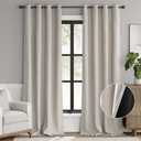 jinchan 90% Blackout Curtain 96 Inch Length, Faux Linen Curtain for Living Room, Thermal Insulated Room Darkening Grommet Top Window Drape, 1 Panel Curtain for Bedroom Bone