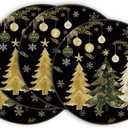 Artoid Mode Black Christmas Trees Round Placemats Set of 4, 14 Inch Seasonal Winter Place Mats for Gift Party Table Dining Decoration