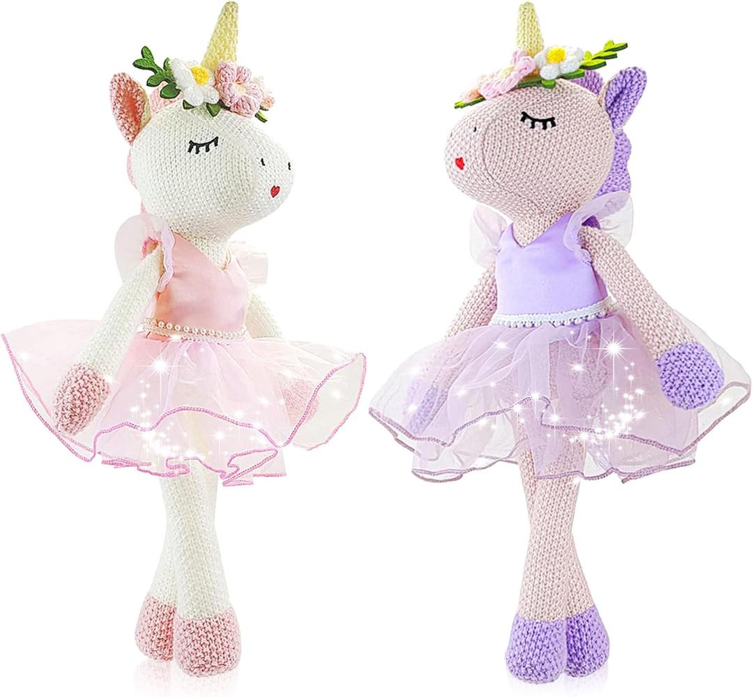Meooeck 2 Pcs 16 Inch Unicorn Stuffed Animals Plush Ballerina Doll Soft Unicorn Cute Ballerina Toys Ballet Stuffed Animals Toys Decorations Wedding Birthday Gift for Girls, 2 Colors