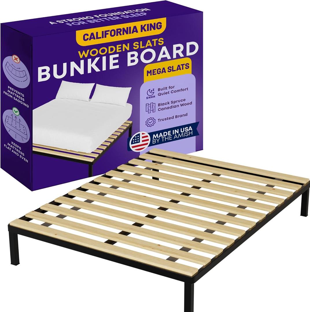 Greaton, 1-Inch Extra Heavy Duty Horizontal Wooden Bunkie Board/Bed Slats, 80.5" x 72", Beige Mega Slat (California King)