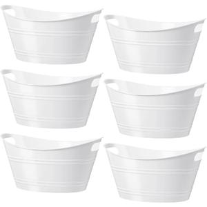 Patelai 6 Pcs Ice Buckets Bulk, Plastic Ice Buckets with Handles, Oval Storage Tub, Large Capacity Drink Tub for Party Bar Wine Beer Champagne Beverage Bottle Cooler(4.5 Liter,White)