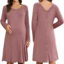 Ekouaer Women Maternity Nightgown Labor Delivery Nursing Gown Hospital Breastfeeding Dress Button Down Long Sleeve Sleepwear, Dusty Pink, XXL