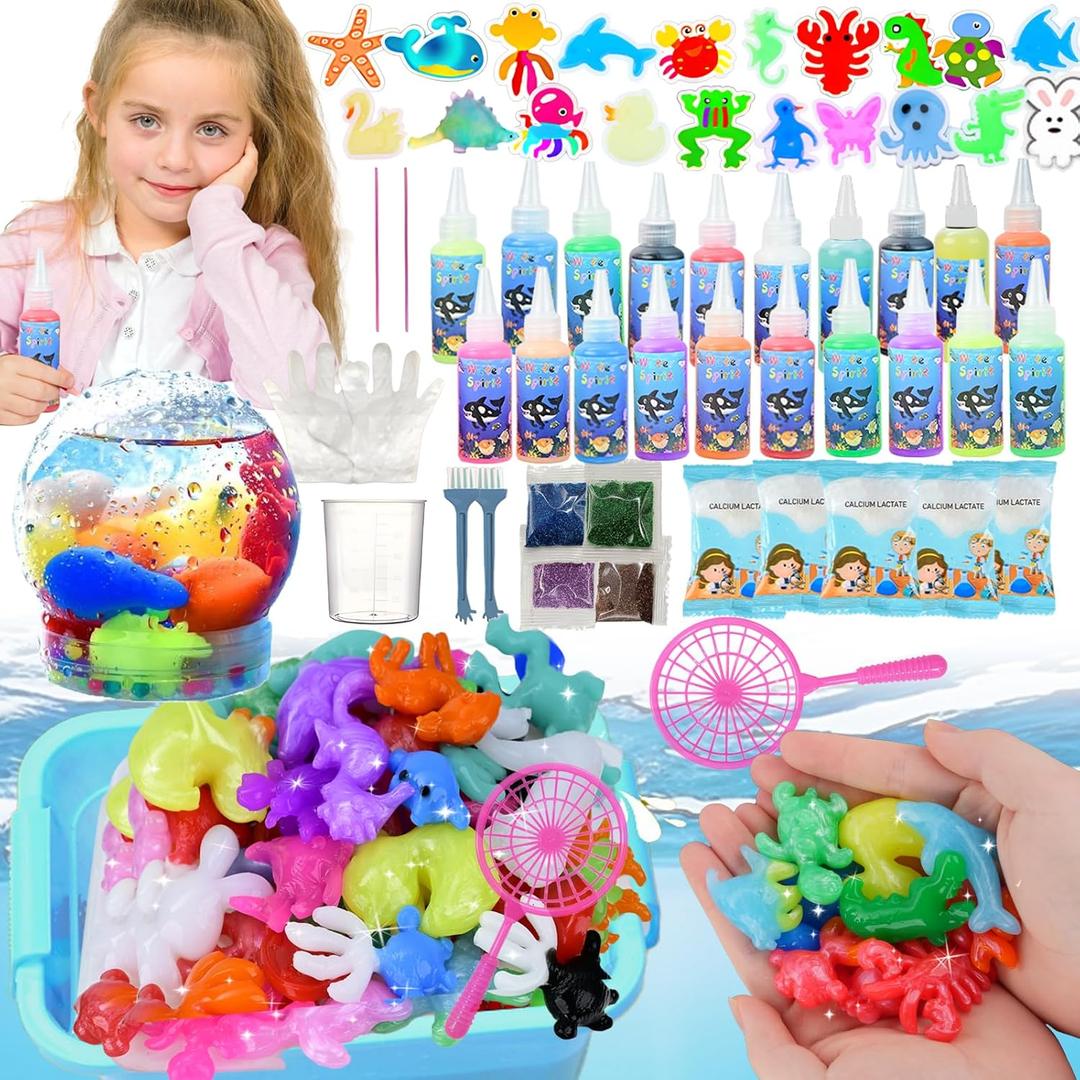 Magic Water Toy Elf Kit, Aqua Water Fairy Gel Kit for Kids with 20 Magic Gels, 20 Creature Molds, Make Your Own Squishies Sensory toys for Arts and Crafts DIY STEM, Gifts, Birthday Party Favors