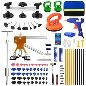 Dent Puller Kit, Paintless Dent Removal Kit for Dent Repair, Dent Repair Kit with Golden Lifter, Slide Hammer T-Bar, Bridge Puller, Car Dent Puller Tool for Auto Hail Damage Door Ding