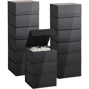 Black Magnetic Gift Box 15 Pack 8X8X4 Inch Foldable Gift Boxes Bulk Black Gift Boxes with Lids Packaging for Small Business Luxury Gift Box Shredded Paper Filler