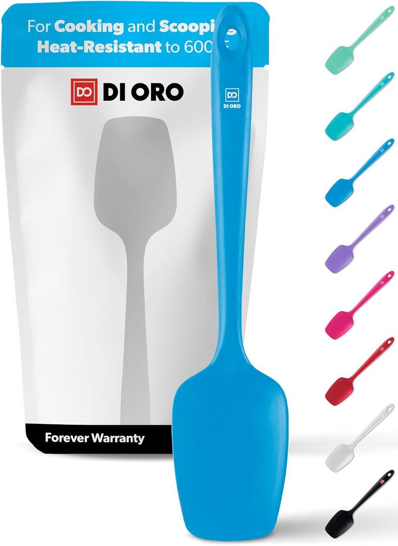 DI ORO Silicone Spoon Spatula  - 600F Heat-Resistant Large Silicone Spoonula Scraper - BPA Free Nonstick Cookware Safe Rubber Kitchen Utensil for Baking, Cooking, & Mixing (Blue)