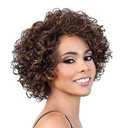 UDU Short Curly Human Hair Wigs For Black Women with Bangs Highlighted Brown Mixed Color Non Lace Glueless Piano Colored Side Part (P 4/30)