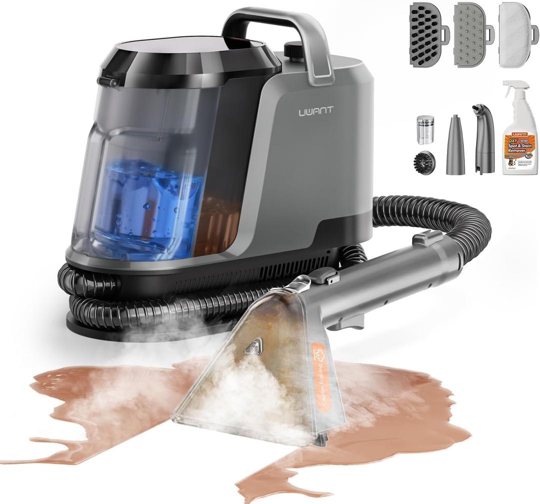 Uwant Carpet Cleaner Machine with Steam&Hot&Cold Water Models, 18KPa Powerful Suction, Multi-Purpose Upholstery Cleaner for Carpet, Stairs, Sofa & Pet Messes, Portable Carpet Steam Cleaner Set of 1, Grey-Stone