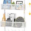 LUCYCAZ Adjustable Over The Door Hooks Organizer, Hanger Storage with 10 Coat Hooks & 2 Mesh Basket, Over The Door Towel Rack Organizer for Bathroom, Bedroom, Kitchen (White)