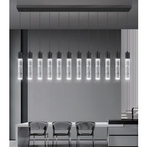 Modern Crystal Chandeliers LED Pendant Light for Kitchen Island Dining Room Entrance Foyer Living Room 6000K Black, 12-lights
