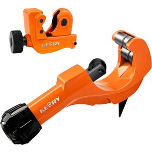 Kerry 2PCS Tubing Cutter Set, 1/5"-2" Heavy Duty Pipe Cutter with Deburring Tool, 1/8"-7/8" Mini Tube Cutter, Aluminum Body GCR15 Blades Cut Aluminum, Thin Stainless Steel, Copper, Plastic Pipes