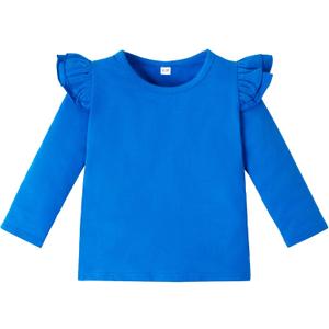 LYSMuch Toddler Baby Girls Long Sleeve Ruffle T Shirt Kids Casual Plain Solid Top Blouse T-Shirt Undershirt (Blue, 4-5T)