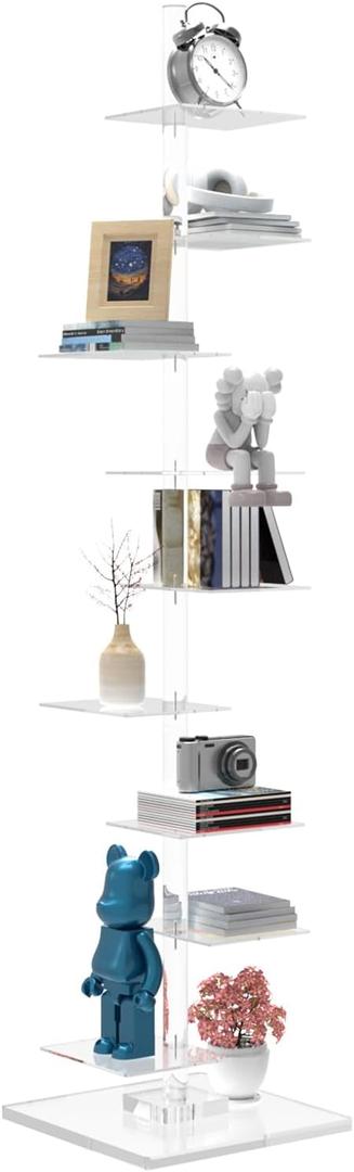Nynelly 9 Tier Acrylic Bookshelf Invisible Bookshelf, Height Adjustable Vertical Spine Book Tower, Floor Standing Bookcase Display Shelf for Books,Decor, DIY Open Bookcase for Living Room, Office