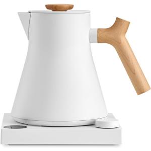 Fellow Corvo EKG Pro Electric Tea Kettle - Quick Heating, Precise Temperature Control Electric Kettle, Scheduling, Built-in Brew Timer for Boiling Water - Matte White with Maple Handle - 0.9 Liter