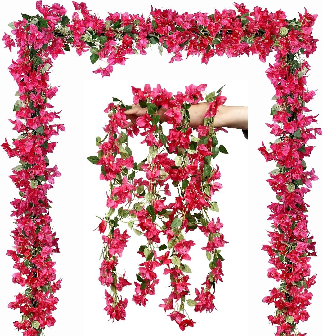 Artificial Bougainvillea Flowers Vines Silk Fuchsia Plants 69" Long Trailing Vines Realistic for Indoor Outdoor Home Garden Wedding Party Decoration (Fuchsia -Pack of 4)