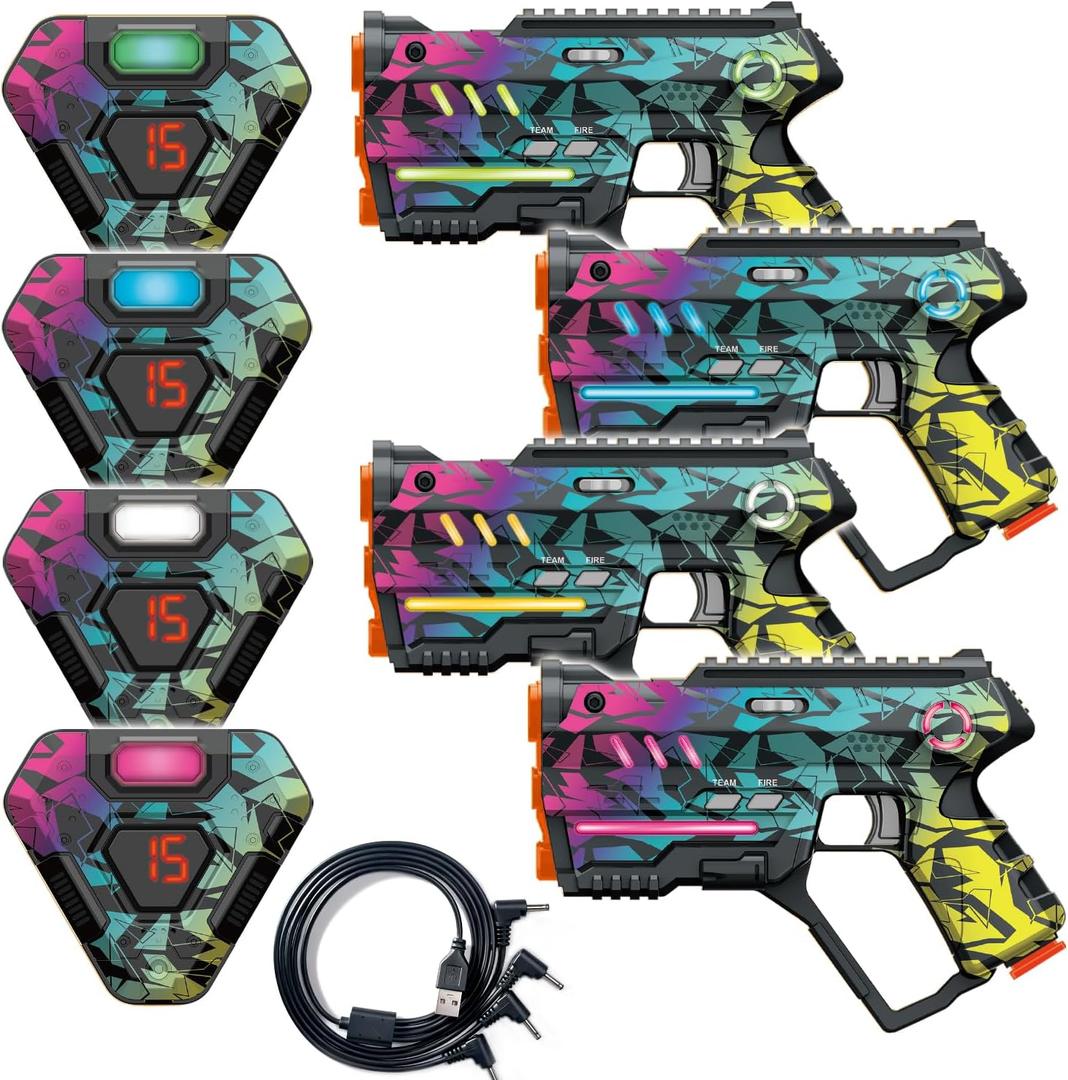 Rechargeable Laser Tag Set of 4, Lazer Tag Game for Kids Indoor & Outdoor Play, Gift Ideas for Kids Teens and Adults, Cool Toys for Teenage Ages 8-12+Year Old Boy & Girls