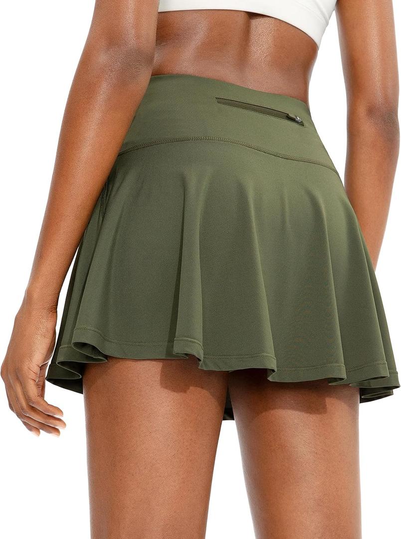 SANTINY Pleated Tennis Skirt for Women with 4 Pockets Women's High Waisted Athletic Golf Skorts Skirts for Running Casual (Army Green)
