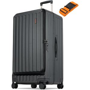 Checked Luggage, Large Suitcase 29 Inch Trunk Luggage with Spinner Wheels, Lightweight ABS+PC Hard Shell with Aluminum Frame, Top Opening, TSA Lock (Black, 1PC)