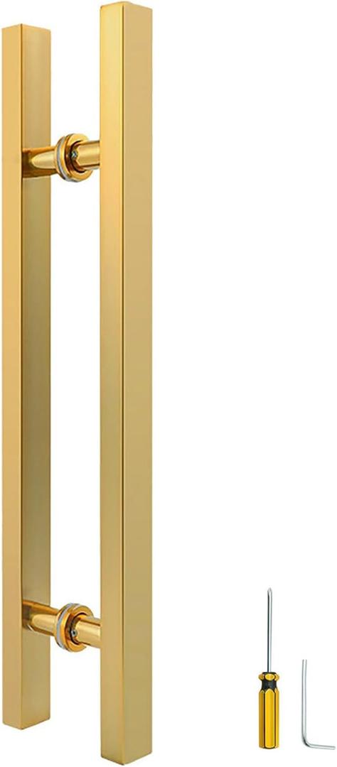 Titanium Gold Square Barn Door Handles 12"/16"/18"/24"/36"/48"/59'', Pull Push Long French Door Handle Double Sided, Large Front Exterior Shower Door Pull Handles