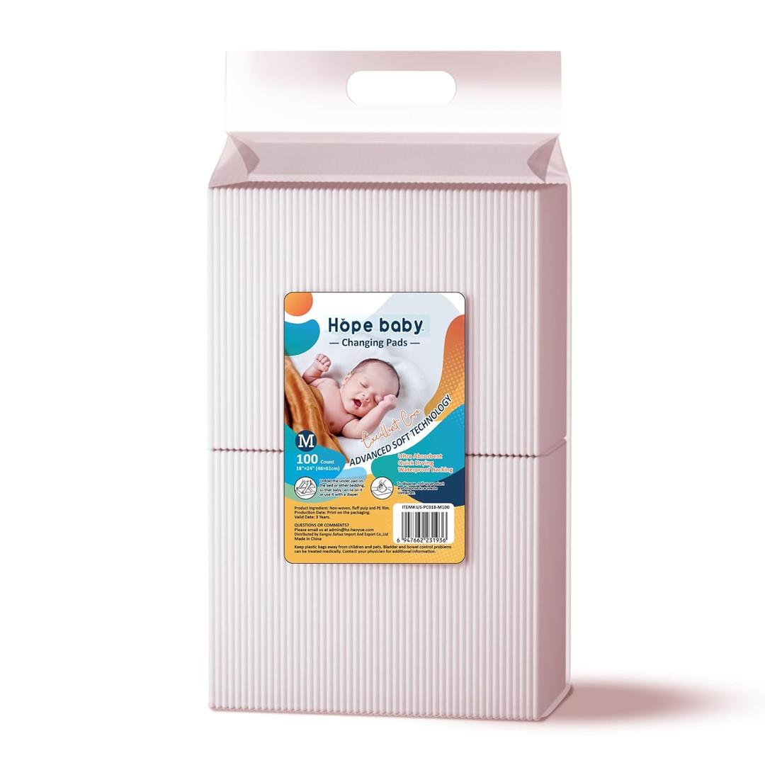 JUS COOL Baby Disposable Changing Pads, 18x 24(100 Count) Underpads Portable Diaper Changing Pads, Soft Bed Pads Ultra Absorbent and Waterproof