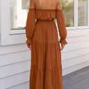 ZESICA Women's Boho Off Shoulder Wedding Guest Dress 2026 Spring Summer Side Split Flowy A Line Long Maxi Dresses (Brown, L)
