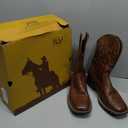 IUV Cowboy Boots For Men Square Toe Western Boot Durable Retro Classic Embroidered Pull On Boot Slip Resistant Country Boots 9.5
