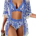 Tandarui Women High Waisted Bikini Sets Bathing Suit Tummy Control Swimsuits Two Piece Swimsuit Tie Back Summer Swimsuit L