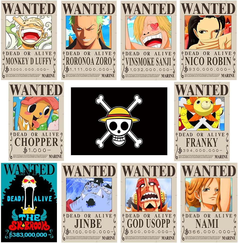 TYZZHOA 15inx11in Anime One Piece Wanted Bounty Posters , New Edition, 10 Straw Hat Pirates Crew Zoro, Sanji, Luffy, a Set of 11PCS