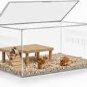 STILLCOVE Transparent Hamster Cage with Platform: 2-Tier Small Animal Cage | Wooden Platform & Ramp, Clear PET Guinea Pig House, Rat Enclosure, Mouse Tank, Pet Habitat for Hedgehog Gerbil Rodent