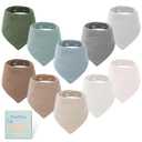 Yoofoss Muslin Baby Bibs 10 Pack 100% Organic Cotton 6-Layer Soft Absorbent Drool Bandana Baby Bibs for Drooling and Teething for Boys and Girls, Brown & Green