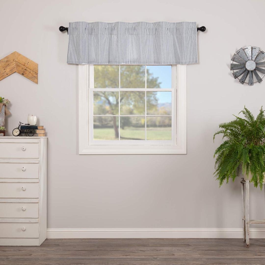 VHC Brands Sawyer Mill Blue Valance Lined Farmhouse Stripe for Kitchen or Dining Room Windows 16x60 Curtain