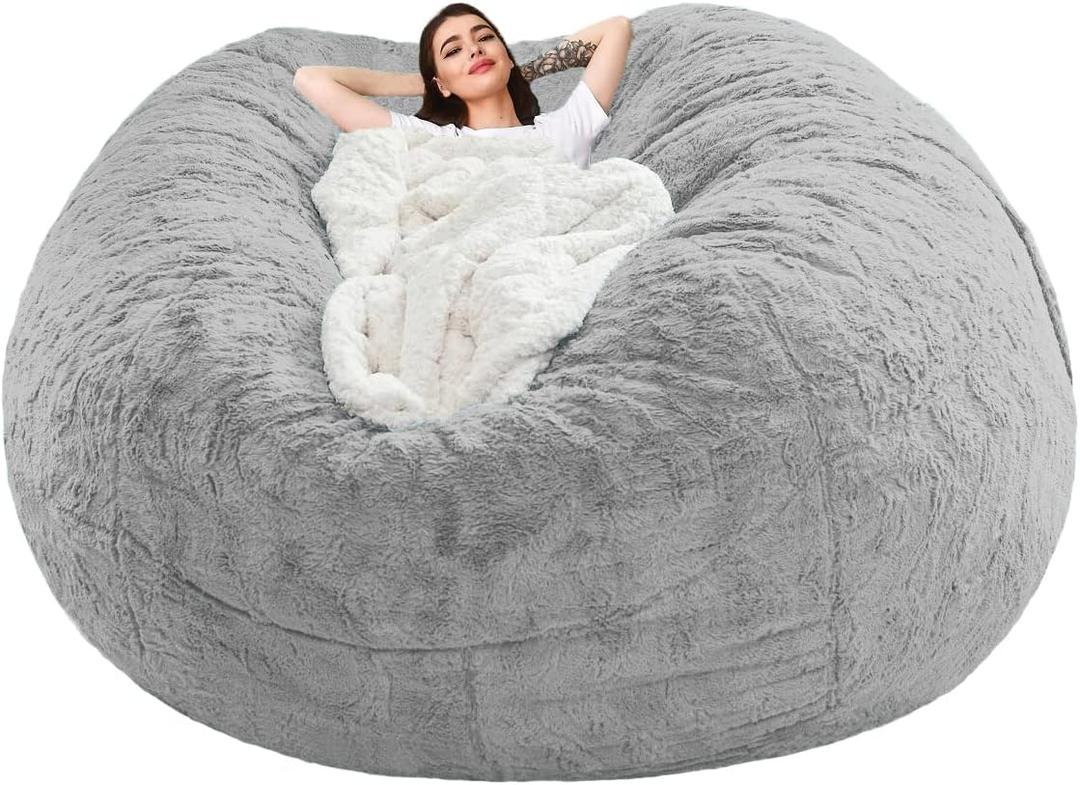Bean Bag Sofa Cover (Light Gray, 6FT(D153*H65cm) ONLY Cover)