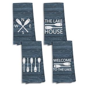 KTYHD Lake House Gifts Kitchen Towels Set of 4, Coasta Nautical Decor for Home, Nautical Coastal Beach Hand Towel for Kitchen, Lake Life House Gifts