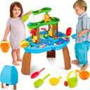 Water Table for Toddlers 3-5 Outdoor Toys for Kids Ages 4-8 3-Tier Kids Sand Water Table with Fishing Game Set Activity Sensory Table Summer Gift Beach Outside Toys for Toddlers