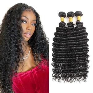 #1B Human Hair Bundles Natural Black Deep Wave Bundles 28 28 28 Inch Black Deep Wave Unprocessed Virgin Human Hair Extensions 50 Gram Per Bundle